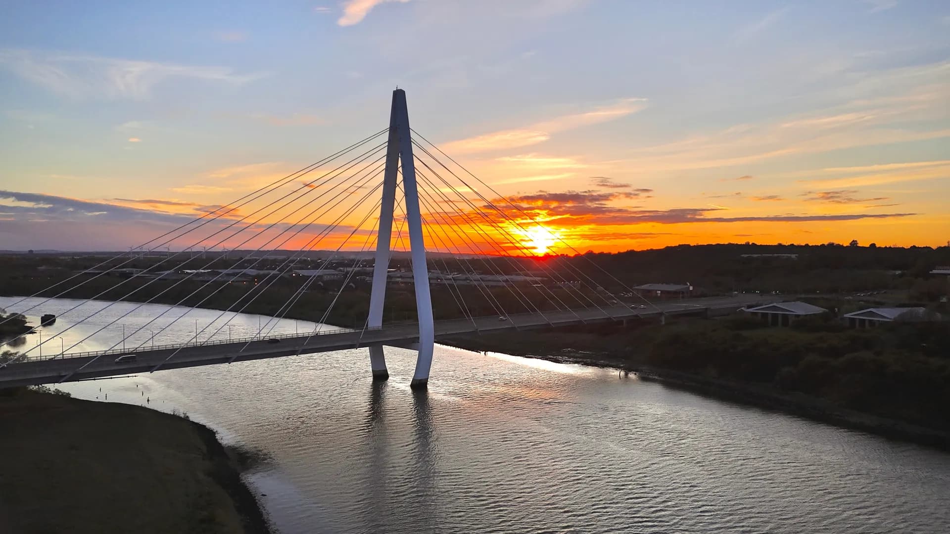 Northern Spire bridge over the River Wear at sunset, Sunderland